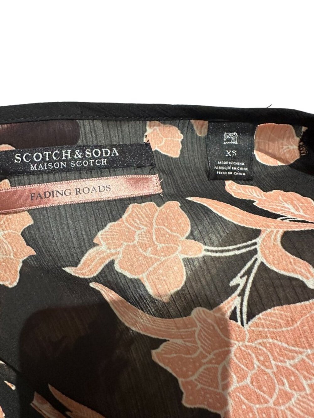 SCOTCH & SODA Black Pink Bird Floral Sheer Top Size XS - Picture 6 of 8